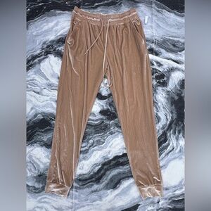 White Fox Velour Jogger Pants in Taupe Brown